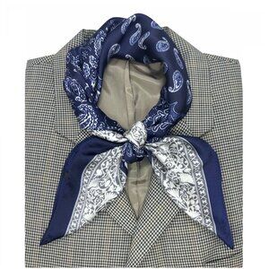 ✨Luxury Elegant Women Square Silky Soft Scarf Head Top hijab Navy Floral Paisley